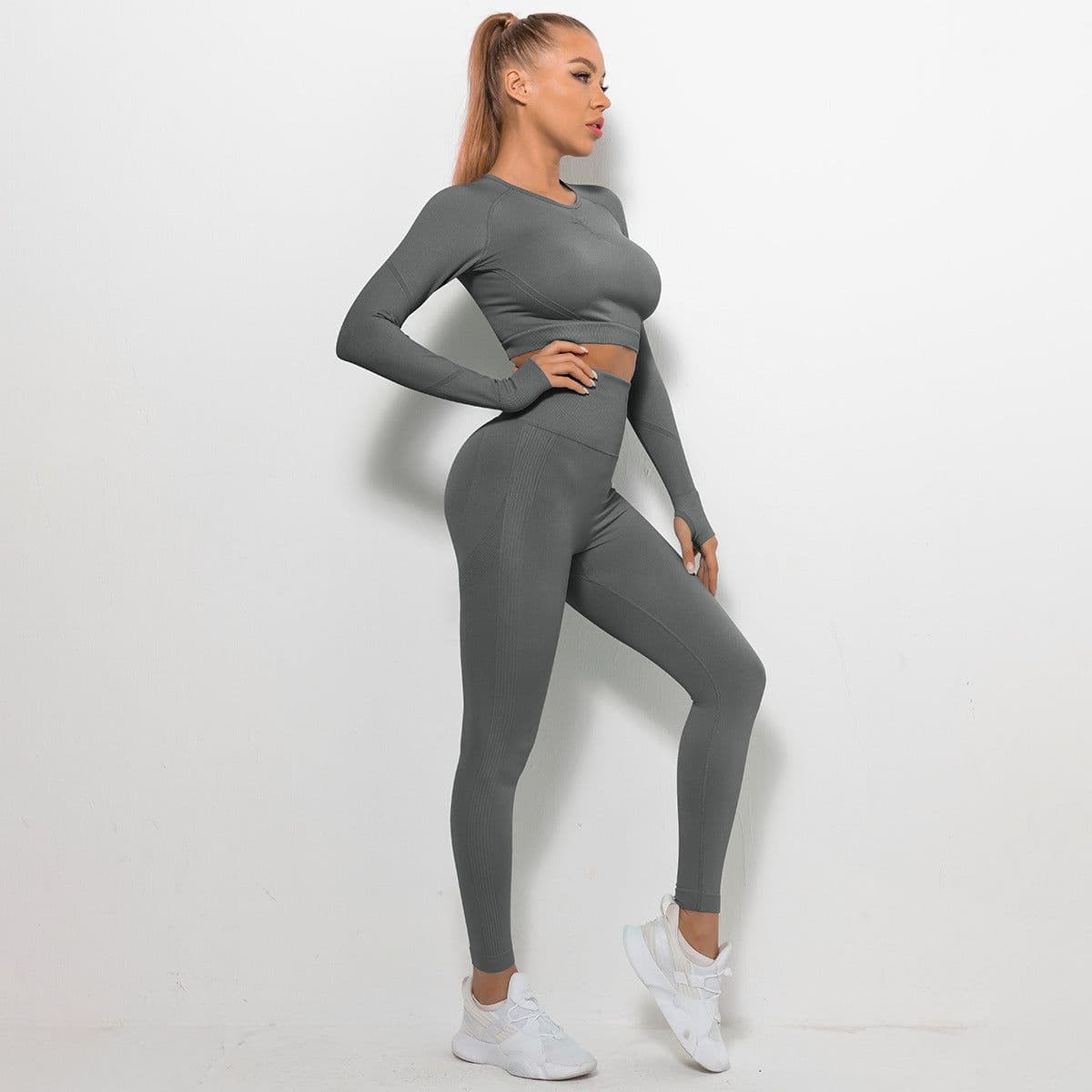 image-Women's High Waist Yoga Pants Two-Piece Set - Peach, XL