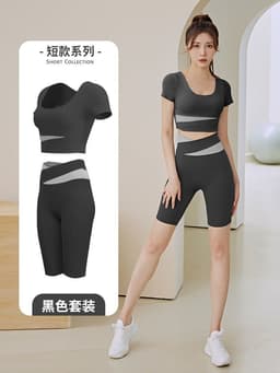 image-Summer new one-piece fixed chest pad sports top yoga pants suit fitness short-sleeved beauty back two-piece set for women