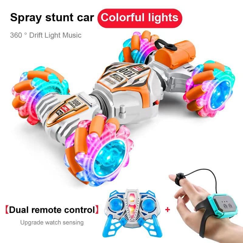 image-Remote Control Stunt Car - White Orange Lights Music