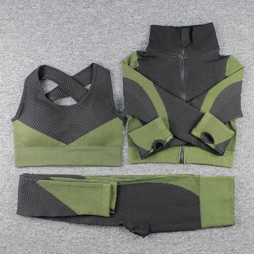 image-Hua Er Yuan Yoga Running Set - Blue Three-Piece Slim Fit, XL