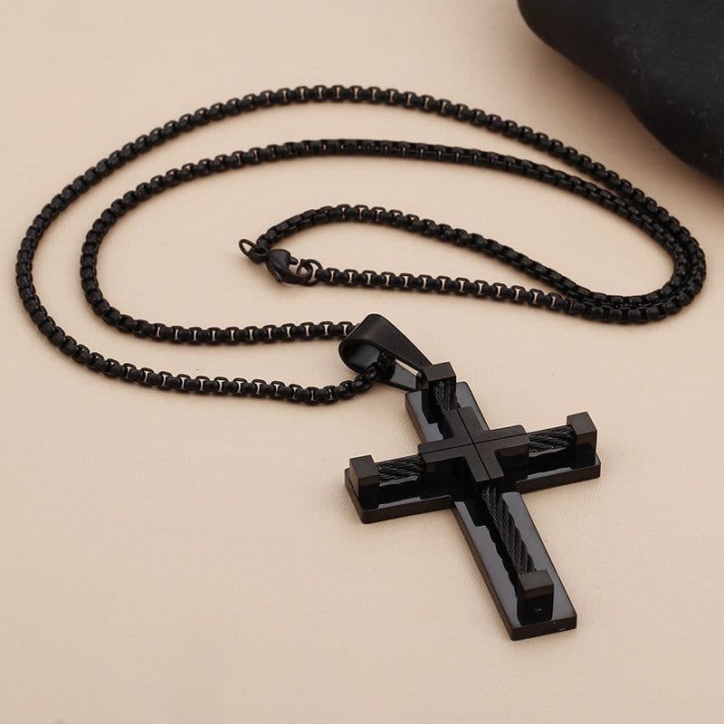 image-Cross Pendant Necklace - Stainless Steel Men's