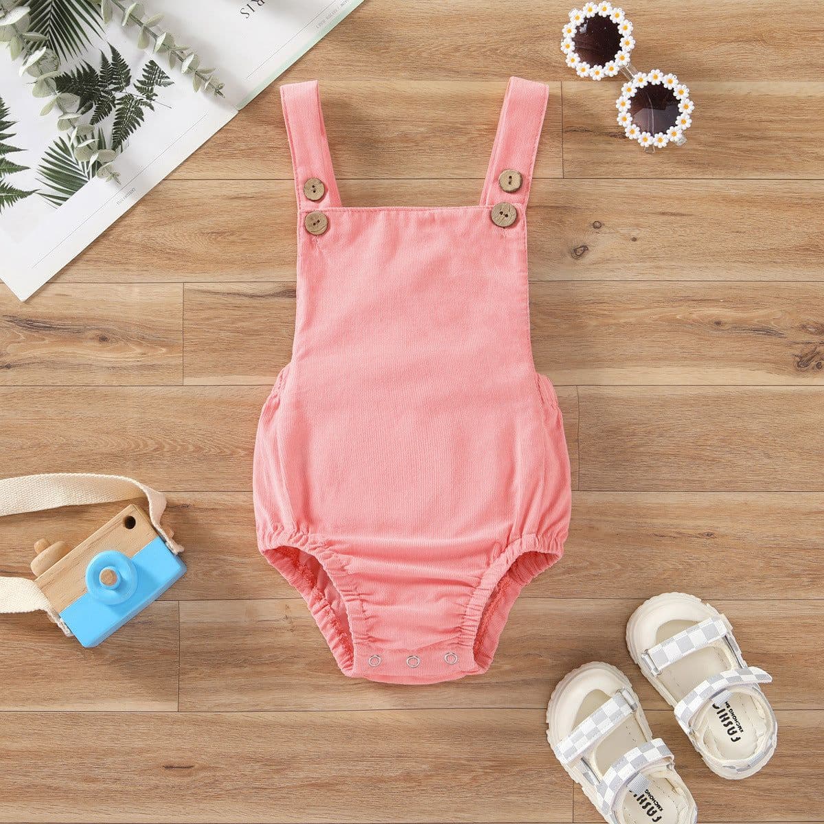 image-Bamboo Fiber Romper - Pink Sleeveless 100cm