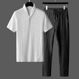 image-Men's Casual Suit Short-Sleeve - White/Black