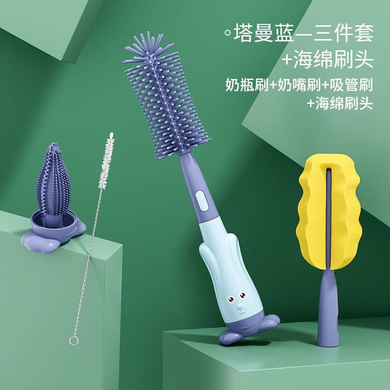 image-Silicone Bottle Brush Set - Baby Pacifier & Straw Cleaning Rotating Brush