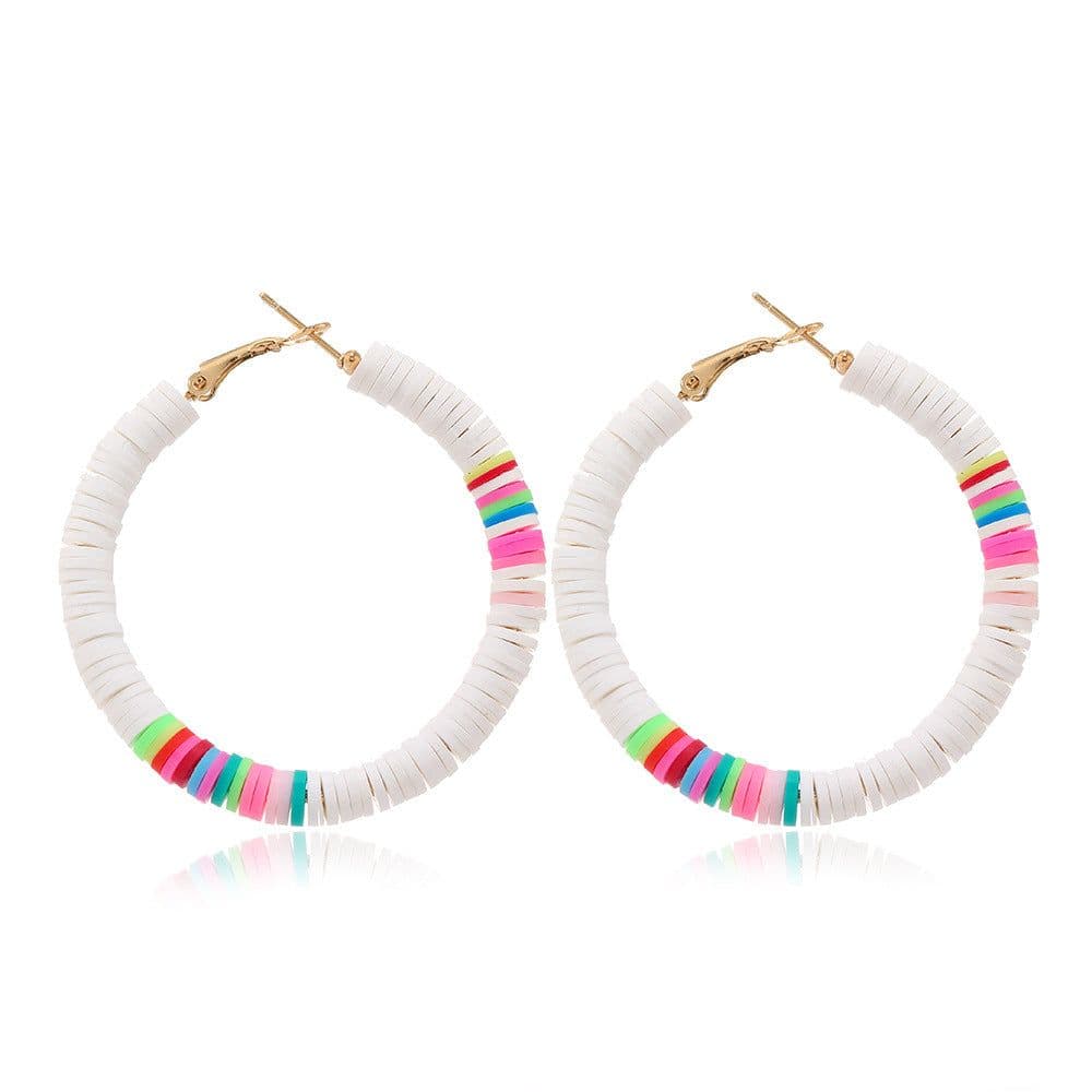 image-Cross-border European and American ins style simple bohemian C-shaped earrings female handmade colorful soft pottery personality earrings female