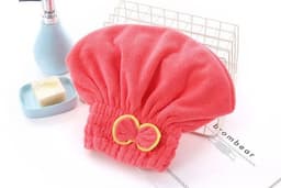 image-Coral Fleece Dry Hair Cap - Princess Bow Pink