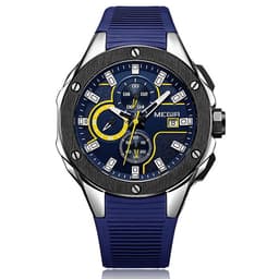 image-MEGIR 30M Waterproof Quartz Sports Watch - Silver 46mm Silicone Strap