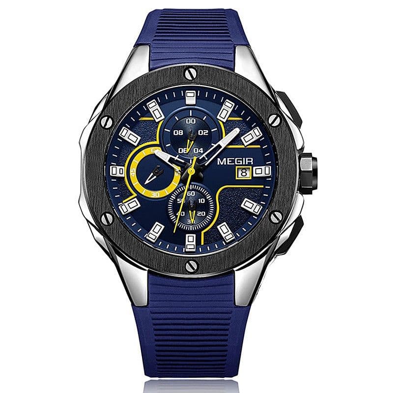 image-MEGIR 30M Waterproof Quartz Sports Watch - Silver 46mm Silicone Strap