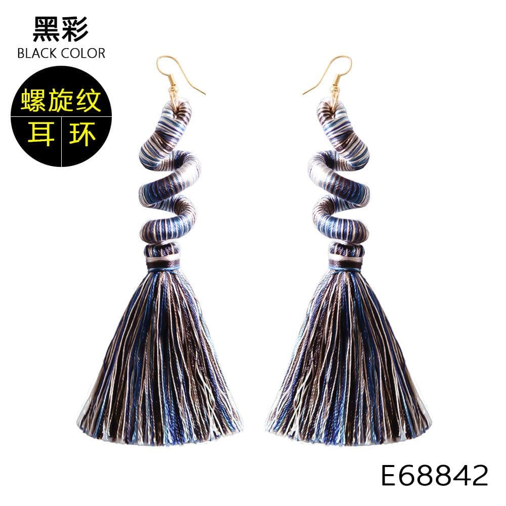 image-Green Tassel Earrings Women Bohemian Layered