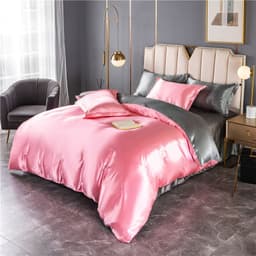image-4-Piece Ice Silk Bedding Set - Pink Silver Gray