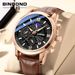 image-BINBOND B6187 Quartz Chronograph Watch - Black 42mm