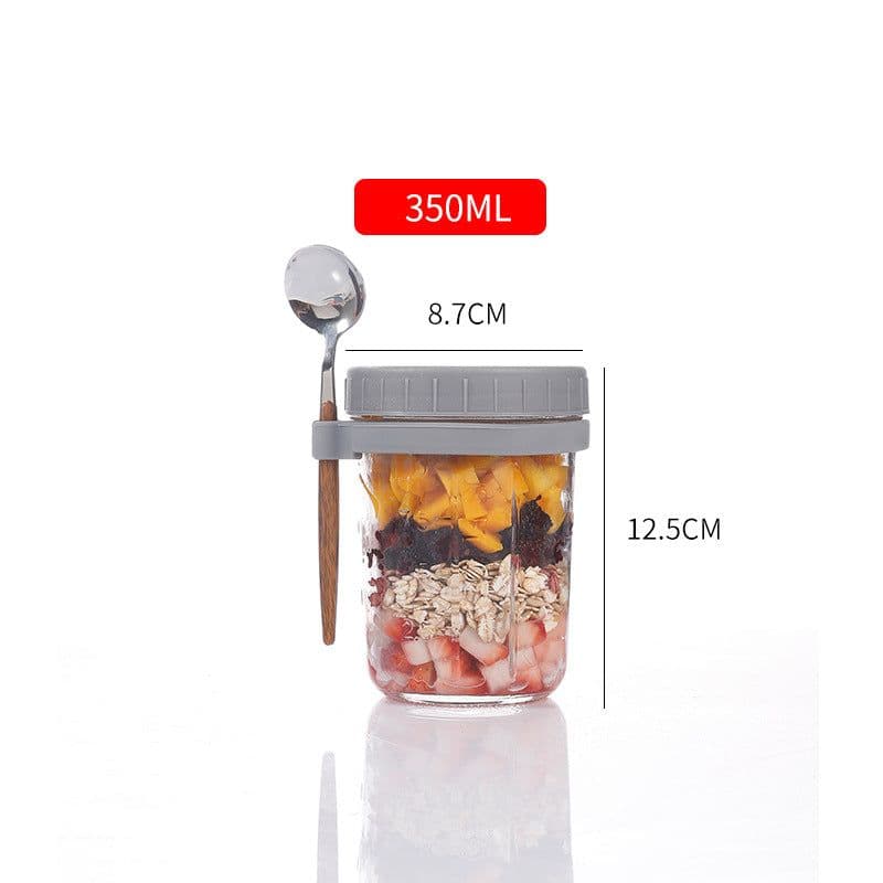 image-Oatmeal Cup Overnight Oatmeal Cup Breakfast Cup with Spoon Lid Mason Cup Glass Salad Jar Yogurt Cup