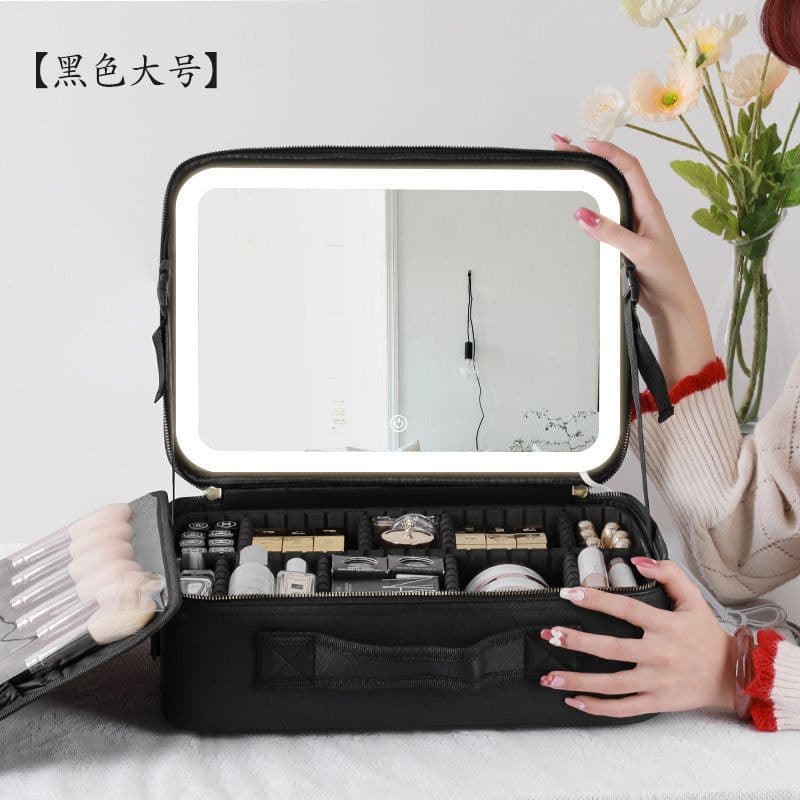 image-NICELAND Cosmetic Bag - Black LED Mirror Portable