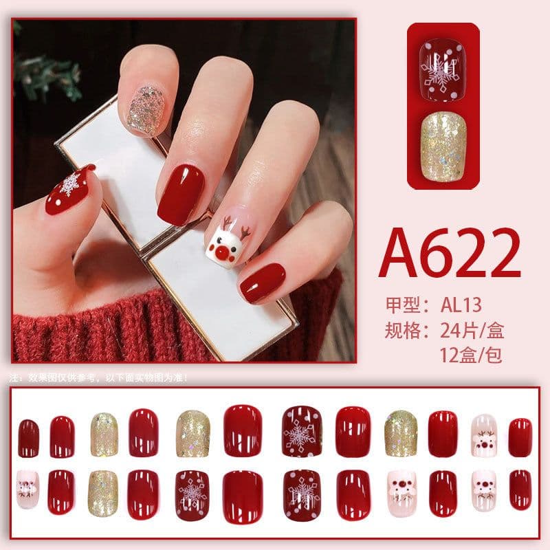 image-Summer and autumn gentle and simple pure lust style wearable nail patches printed solid color French style removable manicure fake nail patches wholesale