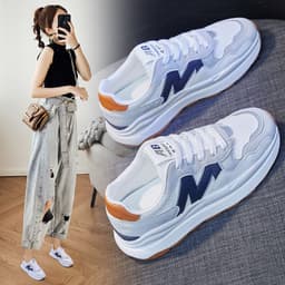 image-2023 Autumn Women's Breathable Dad Sports Shoes, Beige Pink, Low Top, Flat Sole