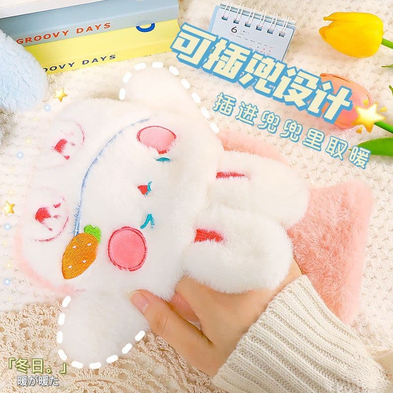 image-Water-filled Hot Water Bottle - Gray Plush 1000ML Thickened Hand Warmer Bag