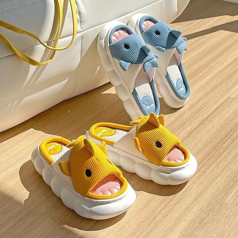 image-Xiaosha Thick-Soled Cotton Linen Slippers - Grey Size 44-45