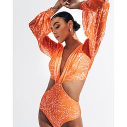 image-2022 new European and American sexy backless long-sleeved bikini one-piece high waist tie swimsuit female bikini