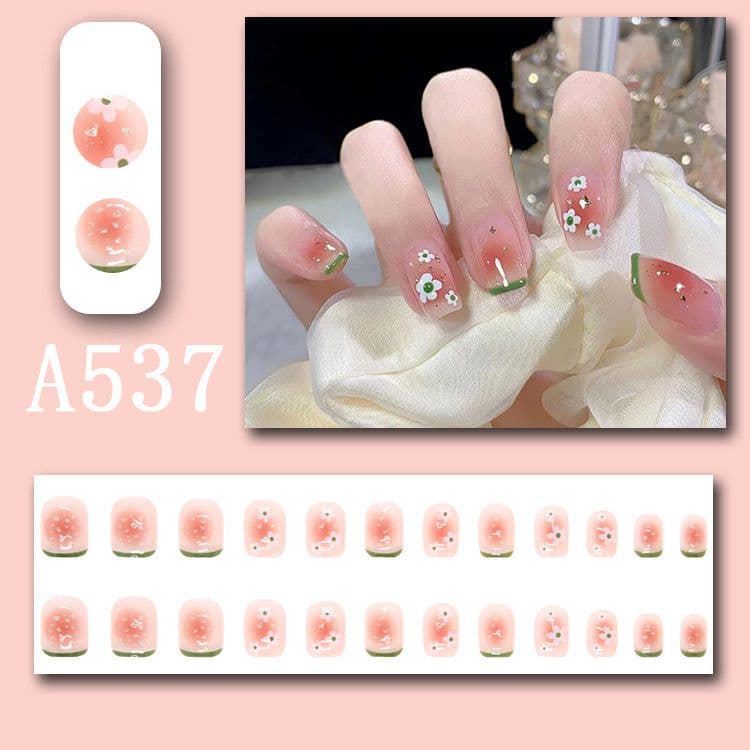 image-Summer fresh, sweet and cool style manicure, wearable nail pieces, French line blending, removable fake nail pieces, finished products wholesale
