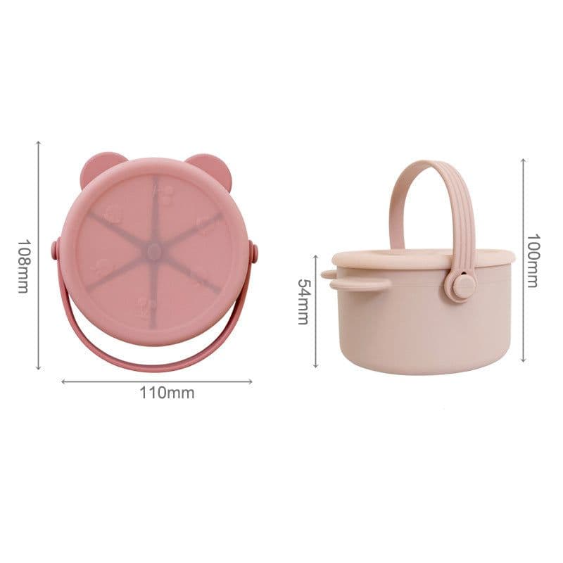image-Cute Bear Snack Box for Kids - Portable Snack Cup with Lid and Handle