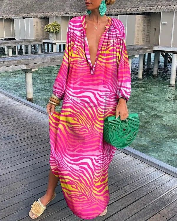 image-Autumn V-Neck Long-Sleeved Dress Women's XXL Polyester