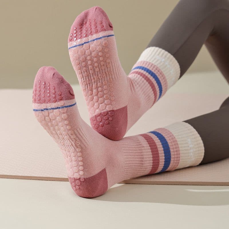 image-Women's Yoga Socks - Purple Cotton Mid-Tube Non-Slip