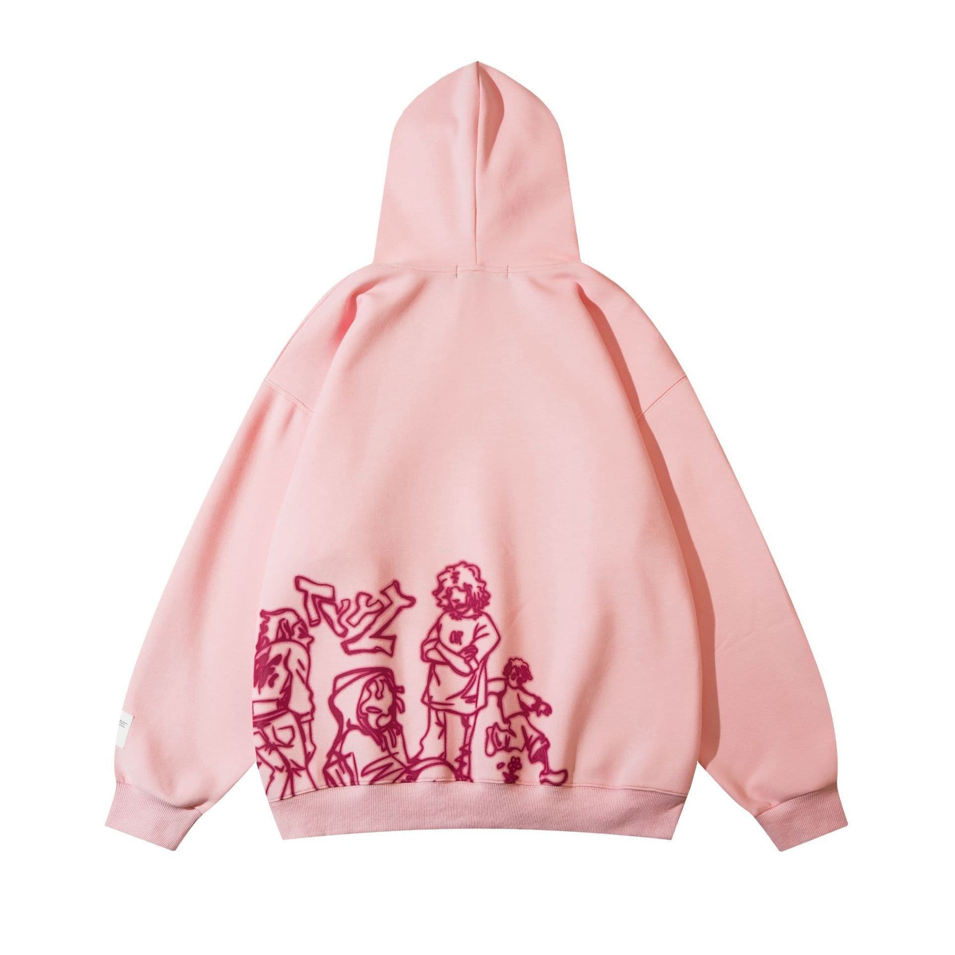 image-Zongchi Graffiti Hoodie - Pink Cartoon Loose