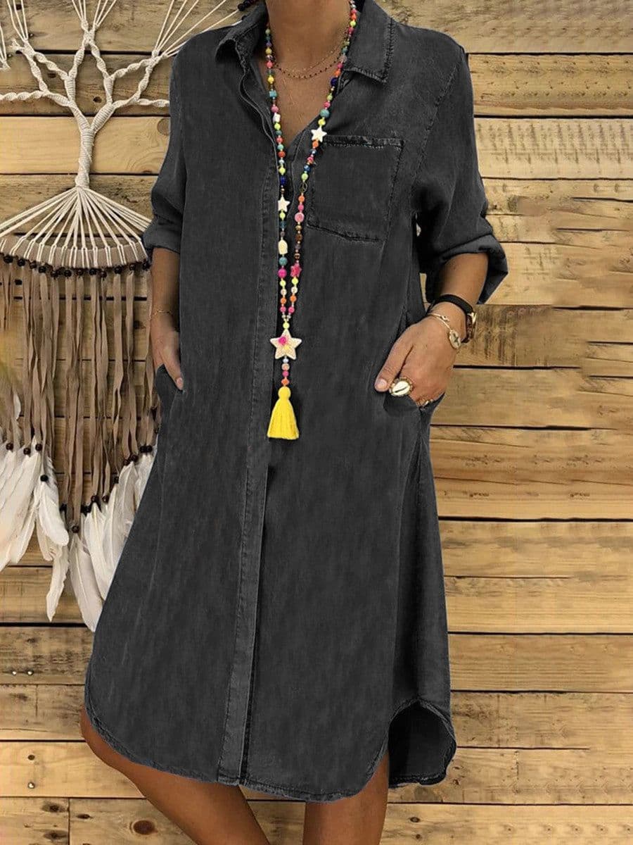 image-Plus Size Women's Denim Dress - Black 5XL Elegant Temperament (65 characters)