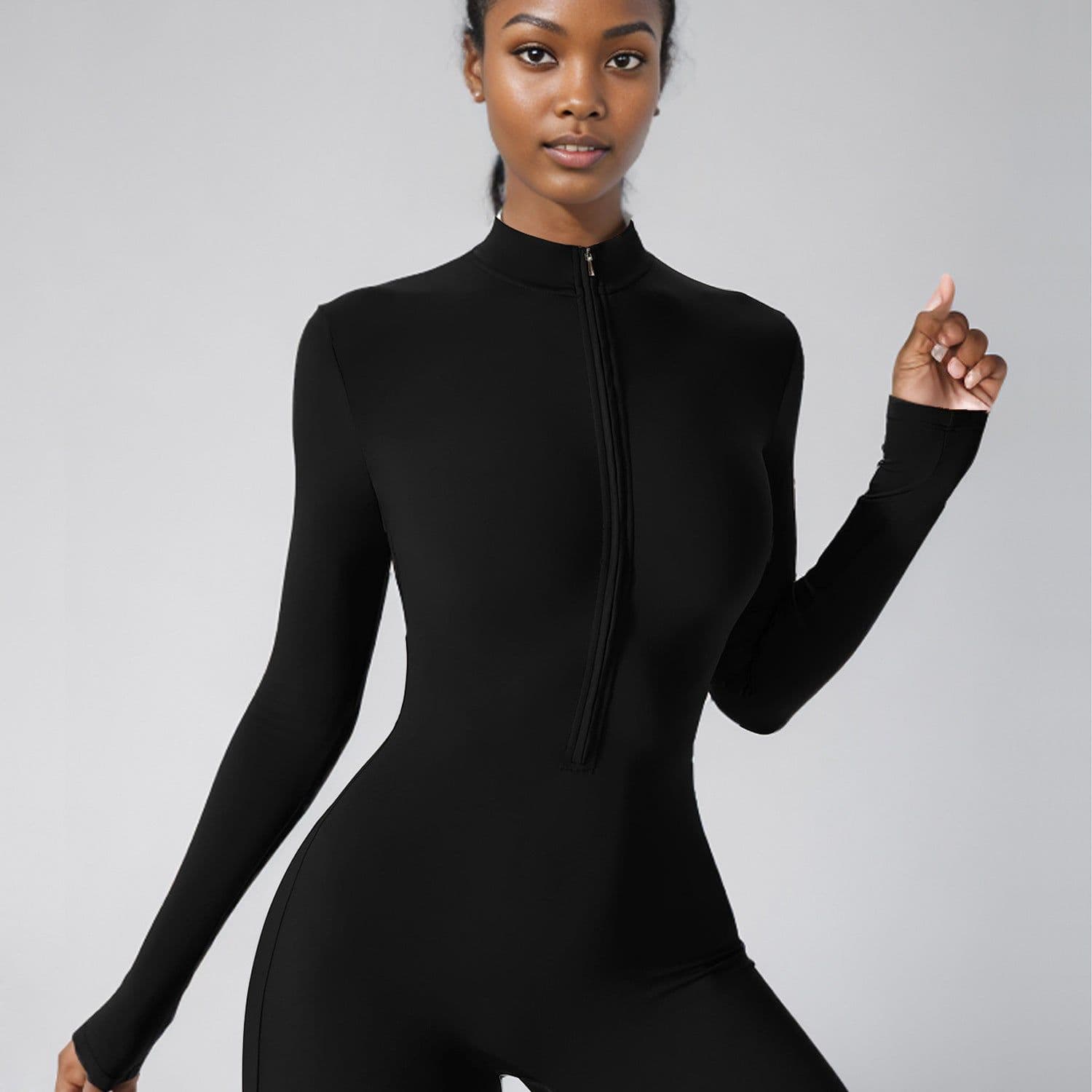 image-Women's Long-Sleeve Yoga Jumpsuit - Mist Blue XL