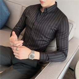 image-Long-sleeved striped shirt for men, business casual, iron-free work clothes, classic coarse-grained shirt, men's trendy light luxury texture