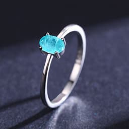 image-Simple s925 sterling silver egg-shaped imitation Paraiba tourmaline ring female European and American INS popular fine ring cross-border jewelry