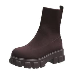 image-Women's Knit Martin Boots - Black Red High Top