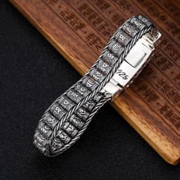 image-Wholesale s925 sterling silver hand men's Thai silver retro cross magic pestle personalized six-character mantra runner bracelet