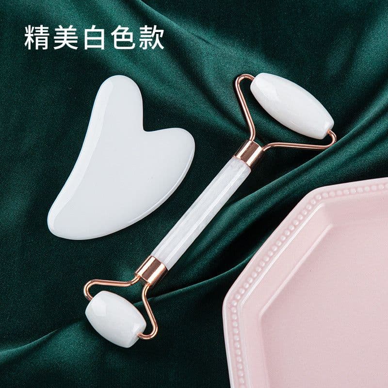 image-Pink crystal roller facial massage stick facial beauty massage plate flower pole double-headed ball full body massager