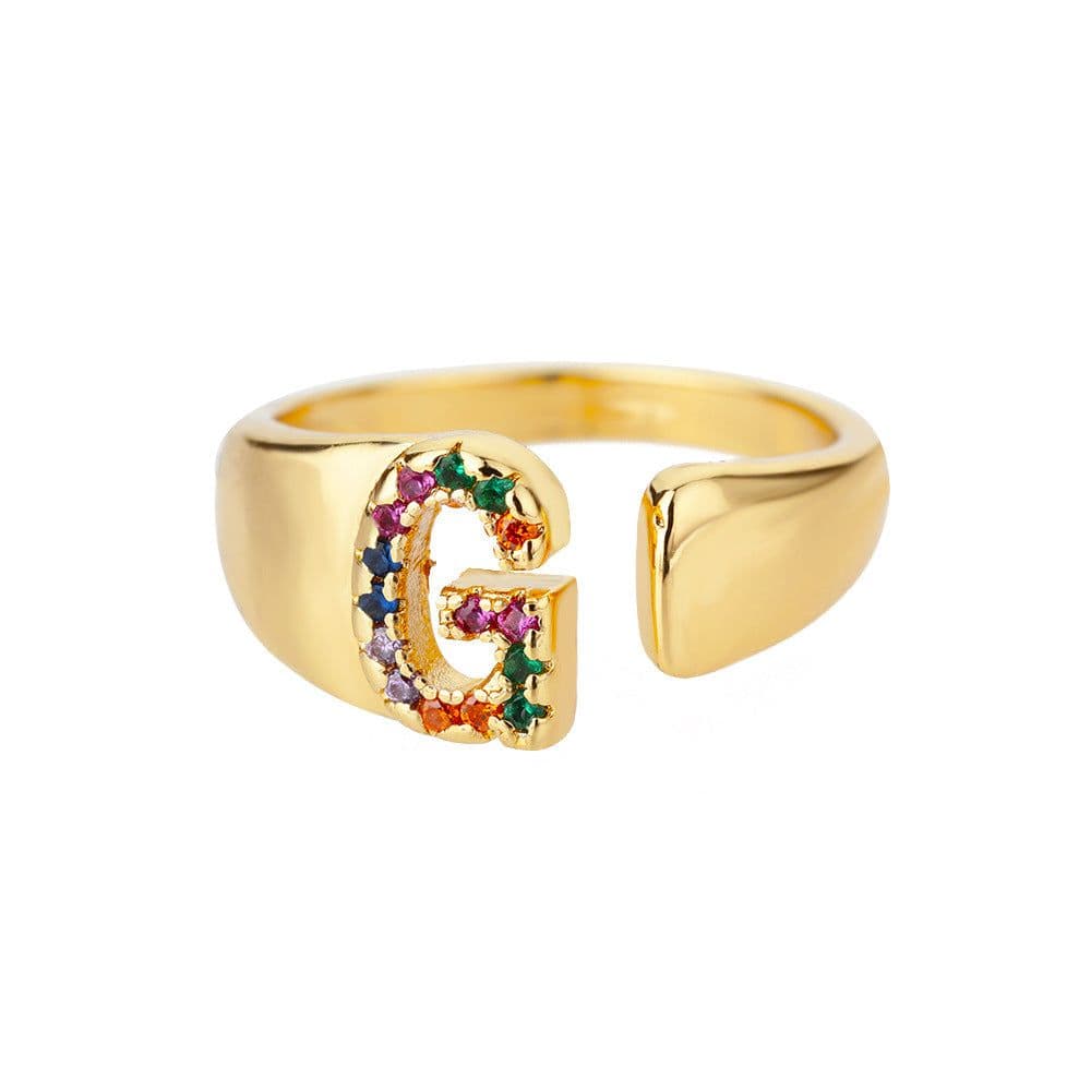 image-Retro Zirconia 26 Letter Adjustable Ring - Personalized Fashion Design