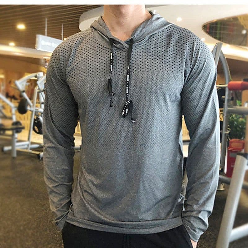 image-Men's Long Sleeve Hooded Sweatshirt - Light Gray Sports