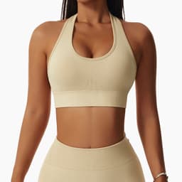 image-Sexy halterneck European and American yoga bra cross-border running sports bra push-up outer wear beautiful back fitness top for women
