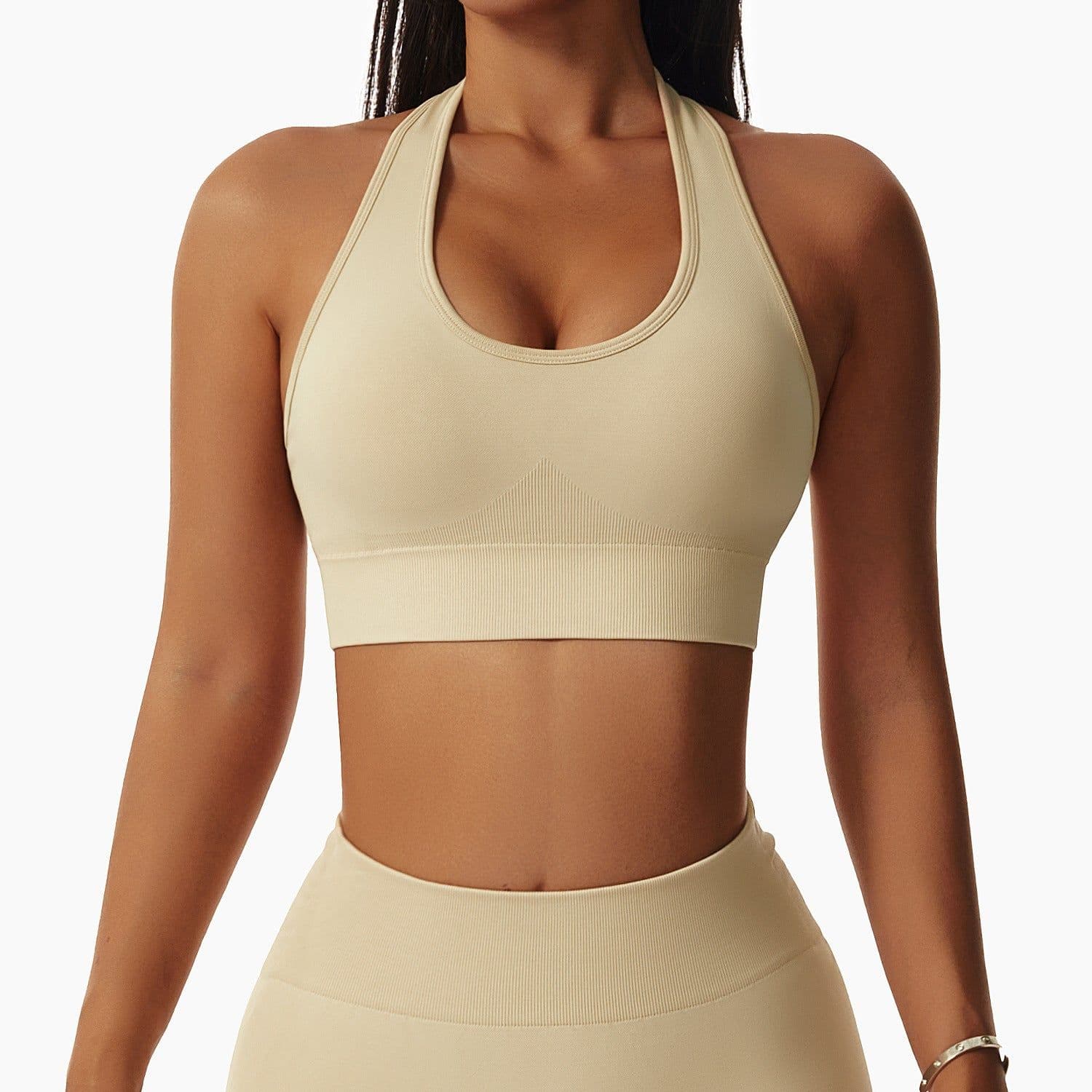 image-Sexy halterneck European and American yoga bra cross-border running sports bra push-up outer wear beautiful back fitness top for women