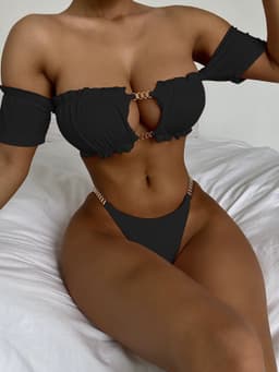 image-Cssayavi Bikini Swimsuit - Coffee Solid Color L