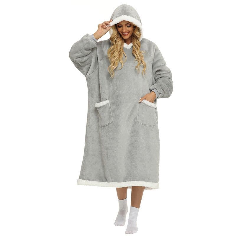 image-Winter blanket extra long vertical pocket fleece lazy blanket flannel lambswool TV TV blanket bathrobe