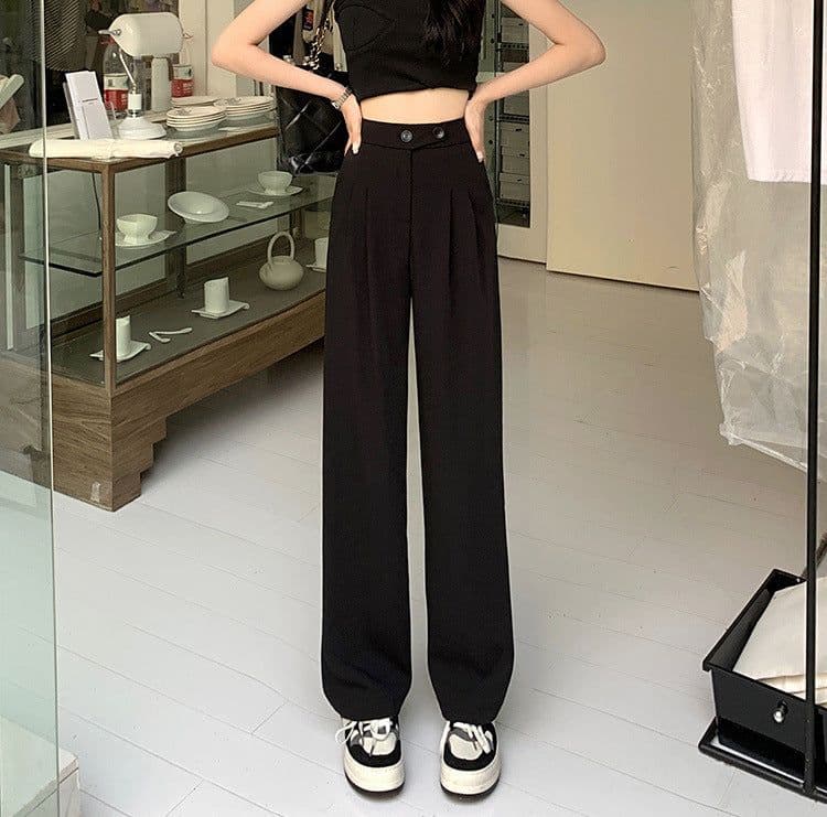 image-Korean Women's High Waist Black Pants Spring Summer