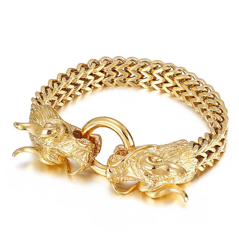 image-European and American Trend Jewelry Wholesale Men's Multilayer Bracelet Domineering Double Dragon Men's Bracelet Faucet Buckle