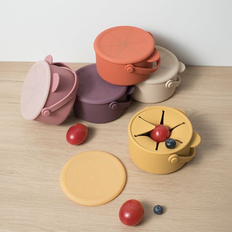 image-Cute Bear Snack Box for Kids - Portable Snack Cup with Lid and Handle