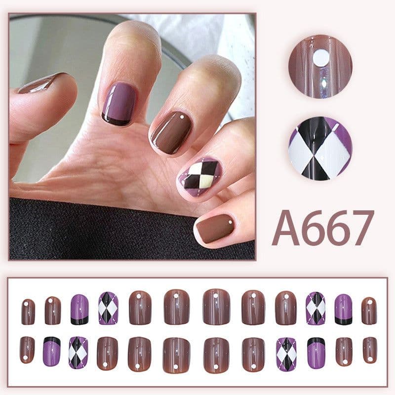 image-Autumn and winter gentle and pure desire simple style wearable manicure patches short, medium and long style white removable fake nail patches
