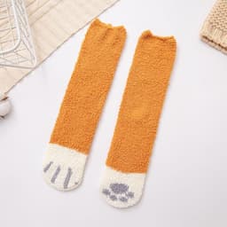 image-Coral Velvet Winter Warm Thickened Cat Socks for Women - Blue Medium Tube