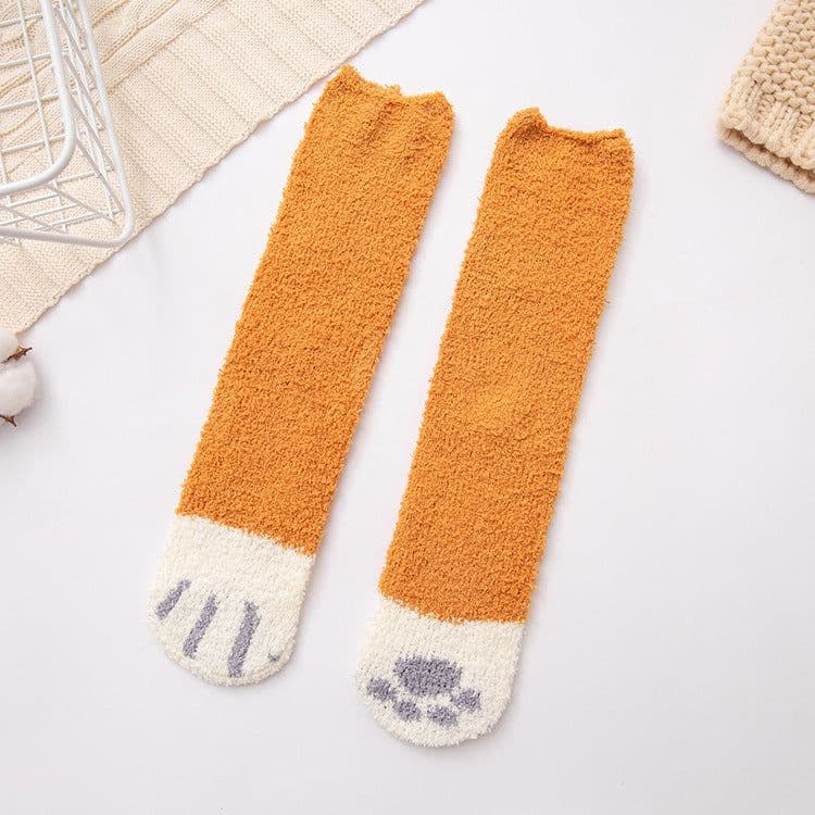 image-Coral Velvet Winter Warm Thickened Cat Socks for Women - Blue Medium Tube