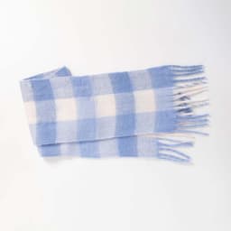 image-Plaid Knit Scarf - Blue Rose White 240x35cm Warm