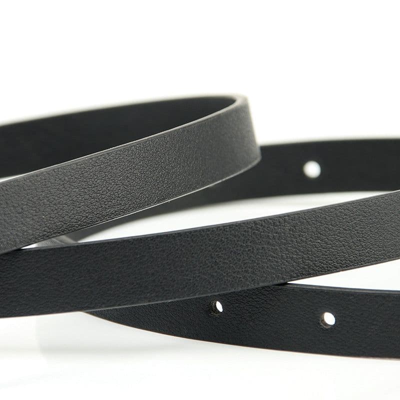 image-Women's Thin PU Belt - Beige Oval Buckle