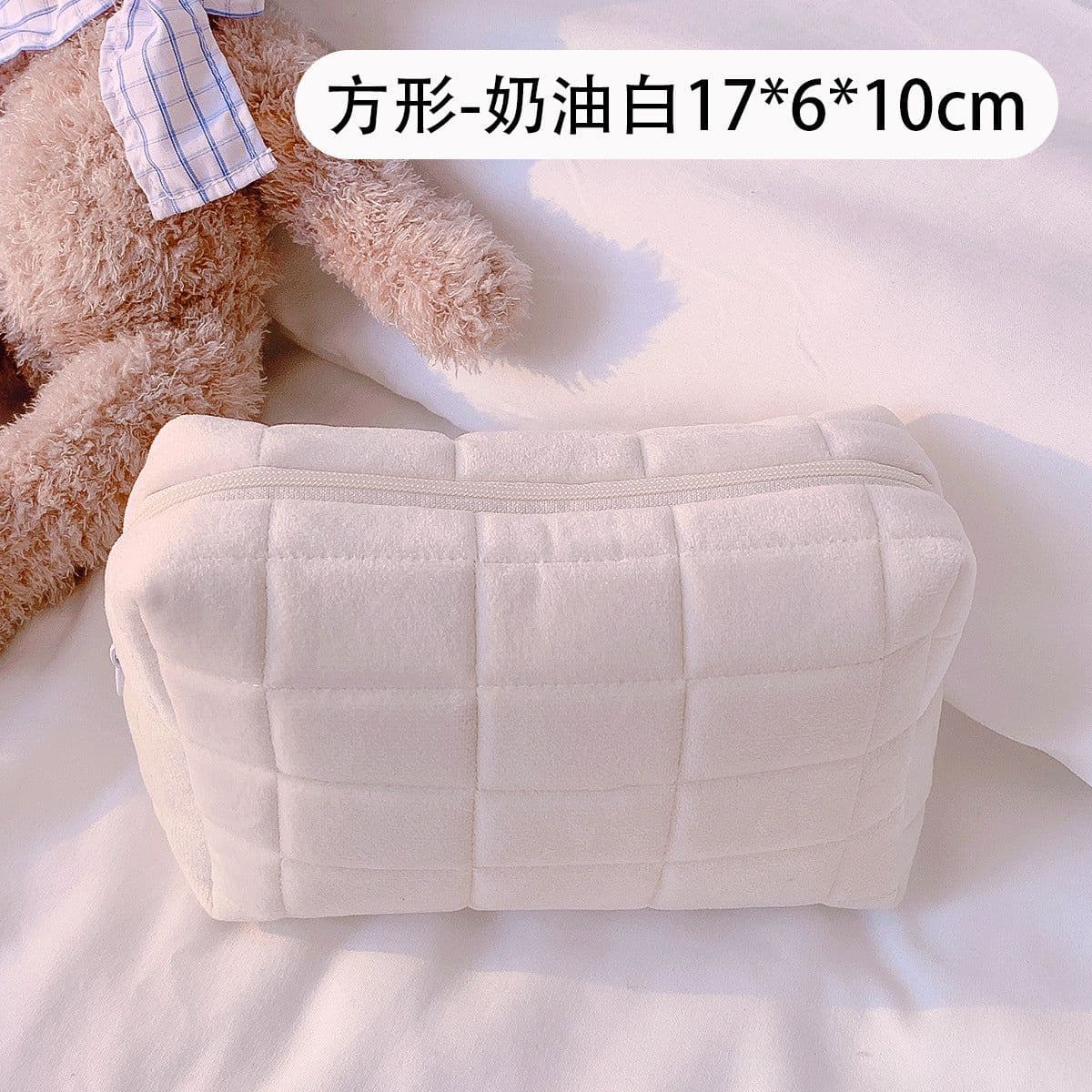 image-Sichen Cosmetic Pillow Bag - Cream White, Large, Soft & Anti-odor