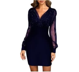 image-2022 European and American mesh V-neck sequined dress slim sexy dress ready for sale 0.22g